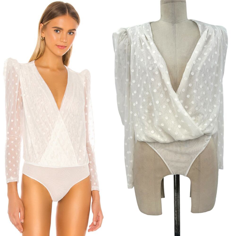 IORANE Tulle Bodysuit Swiss Dot Print White‎ Size 42  / US Large